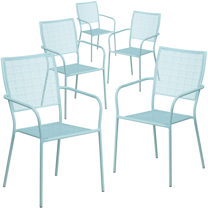 Fauteuil de patio intérieur / extérieur en acier à dossier carré Oia, Bleu ciel
