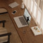 Noyer clair + bureau en bois massif en forme de L noir + fer-109556929