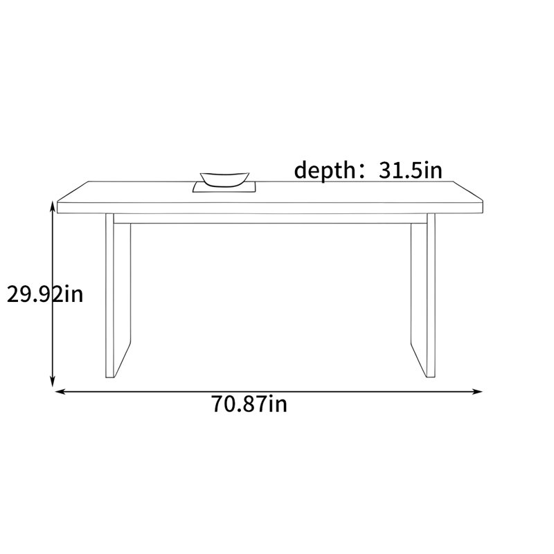 Modern rectangular dining table, 29.92" H x 70.87" W x 31.5" D