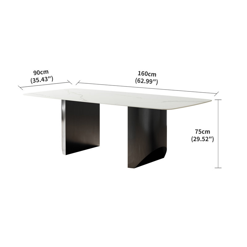 Table de salle à manger en acier inoxydable titane noir avec plaque de pierre - Supporte jusqu'à 75,5 kg (excluant les chaises)
