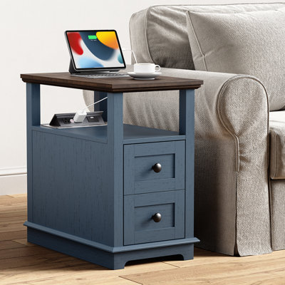  2 Drawers End Table with Storage and Fast Charging Station for Living Room
