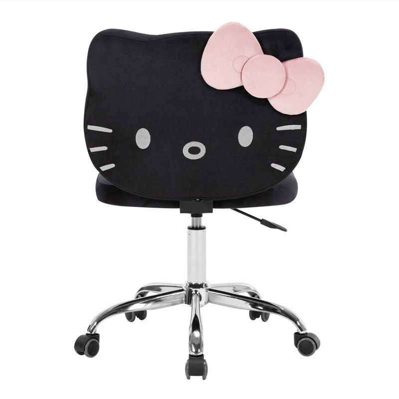 Hello Kitty Kawaii Swivel Vanity Chair for Makeup Room with Wheels Rolling, Comfy Polyurethane Foam, Black