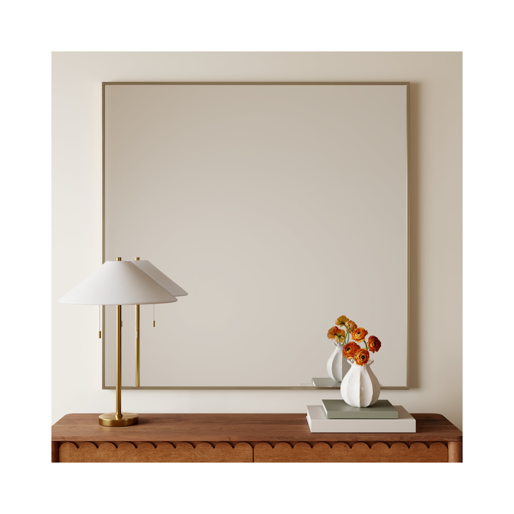 Valparaiso Metal Square Wall Mirror, Brass, 48"  x 48" 