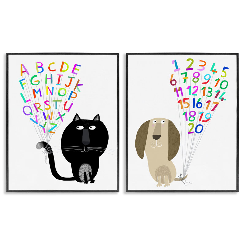 «Cat Dog Alphabet Numéros», ensemble de 2 giclées encadrées par Carla Daly, Giclée encadrée noir minuit, H 20 po x l 16 po