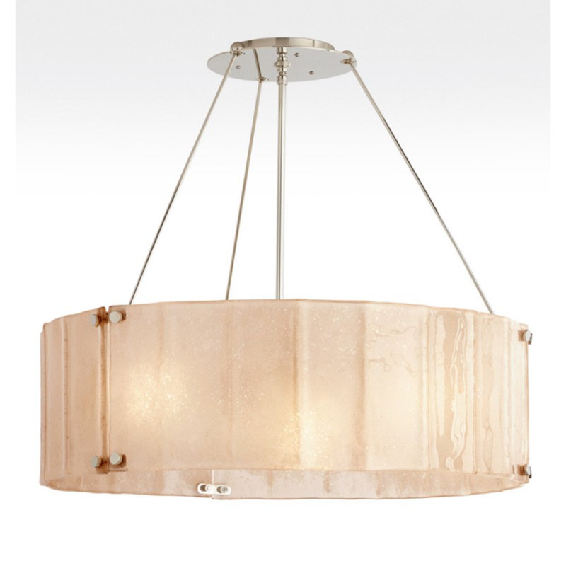 Lustre tambour 6 lumières avec abat-jour en verre, 79" Length x 15" Height, Champagne