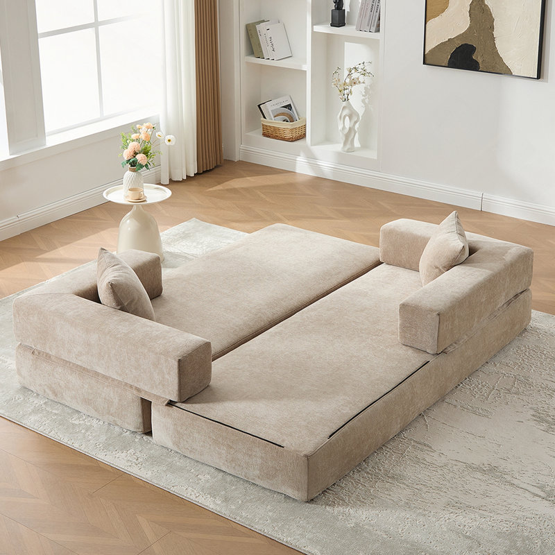 Canapé-lit pliant avec coussins Chenille, Kaki