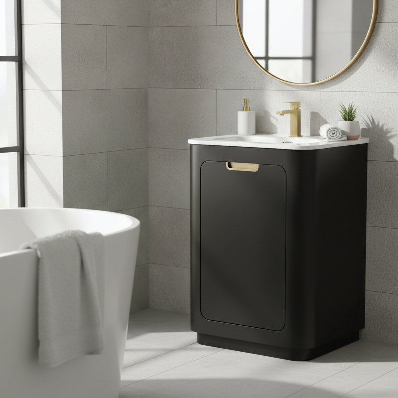 Atticus 24 Inch Bathroom Vanity with Sink, Black/Satin Brass