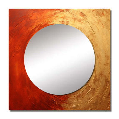 Danbury - Gold Red Sunset Vermillion Spiral Abstract Spirals Square Living Room Wall Mirror Art