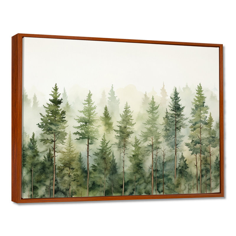 «Pine Trees Minimalisme Dream» - Art sur toile, H 16 po x l 32 po x P 1 po, Cadre flottant brun