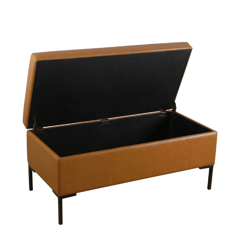 Repose-pieds avec rangement Ray, similicuir brun caramel, noir, 42 po