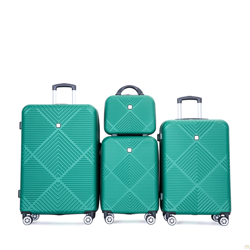 Valise légère 4 pièces en ABS, boîte de maquillage de 14 pouces, roues d'avion (14/20/24/28) VERT FONCÉ