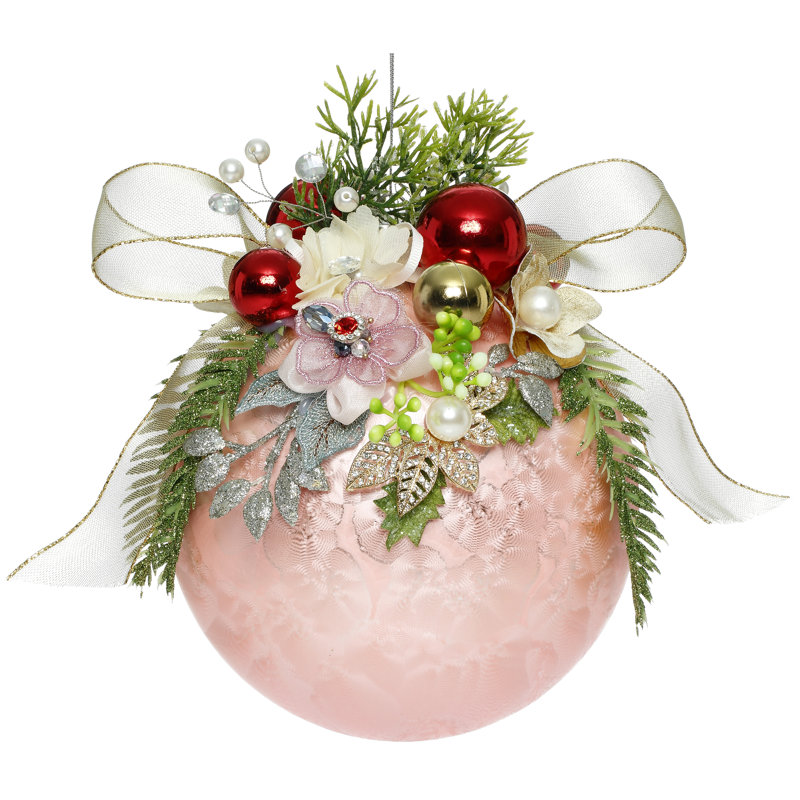 Ornement floral floral, givré, rose - 8 pouces