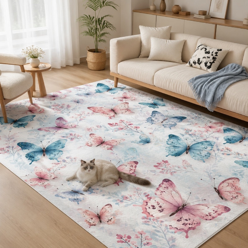 1 pièce de tapis doux imprimé papillon pour le salon, la chambre à coucher, l'esthétique décorative pour la maison