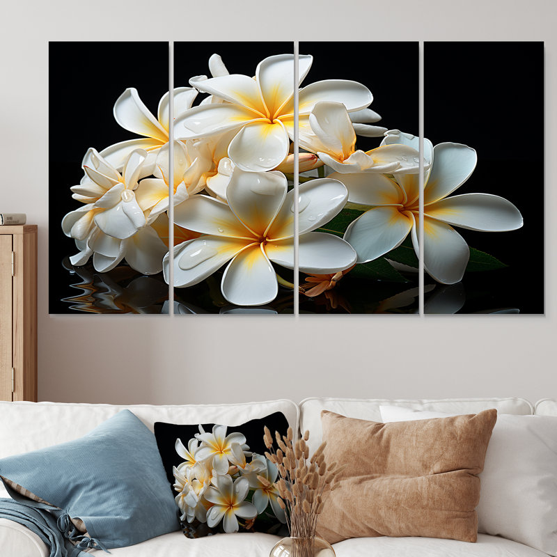Ensemble de 4 pièces d'art mural blanc pureté blanche de Plumeria, H 28 po x l 48 po