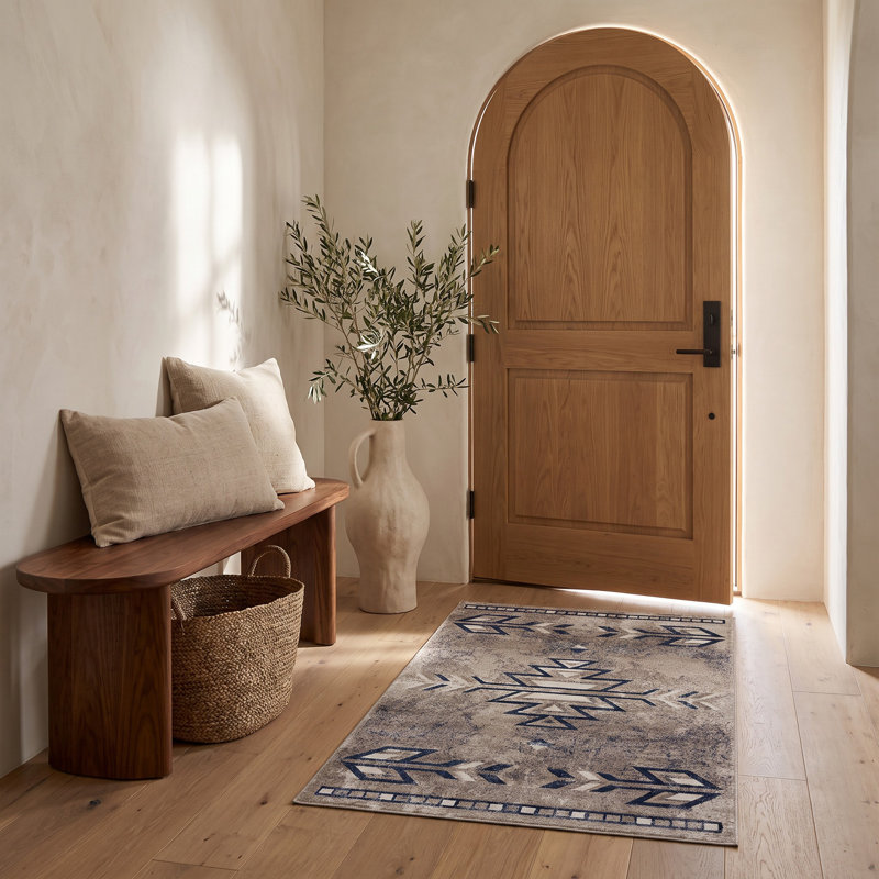 Rug Branch Nava 2' x 5' (2' x 5'1") Blue/Beige Southwestern Indoor Doormat Rug, Contemporary, Low Pile, Stain-Resistant Entry Carpet - Front Door, Mudroom, Hallway and Kitchen