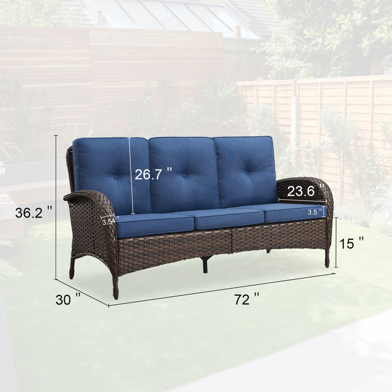 Gaetanino 72'' Wide Straight Patio Sofa with Cushions, Blue, Brown
