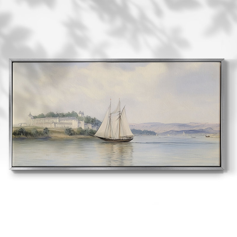 Série nautique-CLxxx - Toile tendue avec châssis encadré - Prêt à être accroché, H 17 po x l 33 po, Argent argent