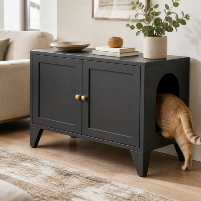20.9" H x 28.4" W x 18.2" D Metal Cat Litter Box Enclosure Furniture with Storage, Black