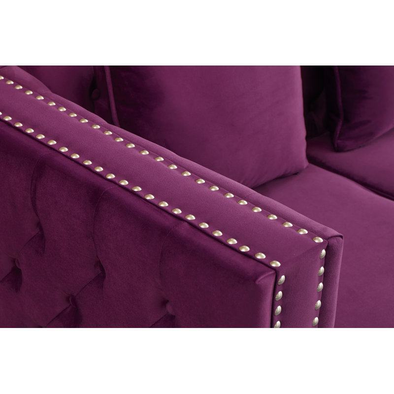 Vanida Charterhouse 86.4" Velvet Tuxedo Arm Sofa, Eggplant Velvet