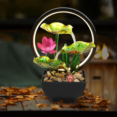 Lizard Green Lotus Desktop Fountain with halo