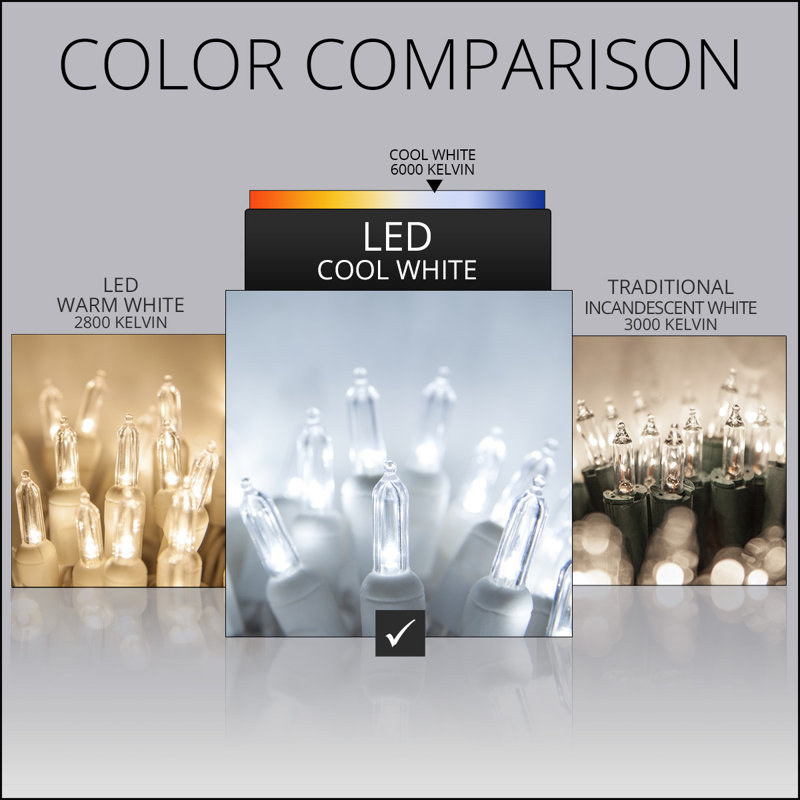 Steady 50 Light White Wire LED String Lights (End to End Connectable), Cool White