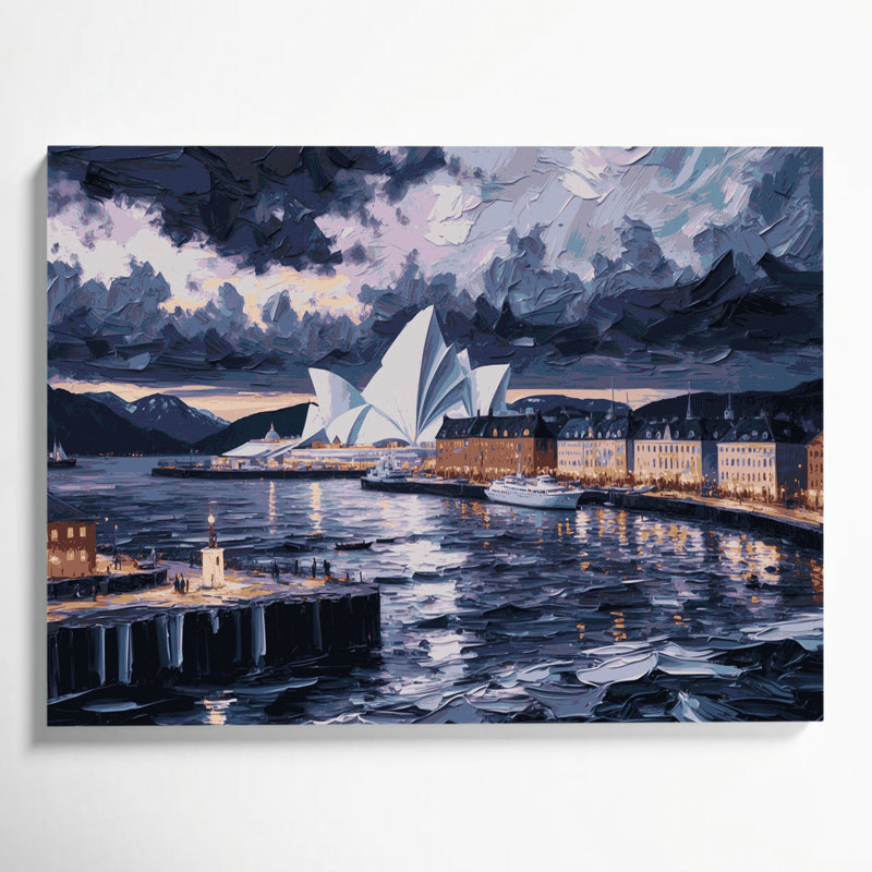 Art urbain sur toile, cités, villes, Norvège, H 20 po x l 30 po