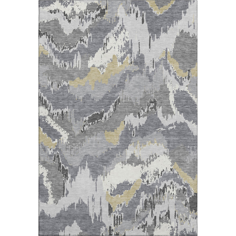 Premium Machine Washable Prisco Gray Rug, Rectangle 5' x 7'6"
