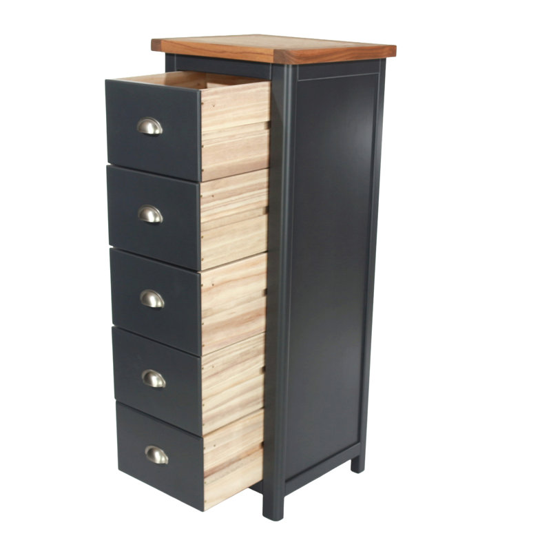 Lois 5 Drawer Narrow Chest Tallboy, Midnight Blue