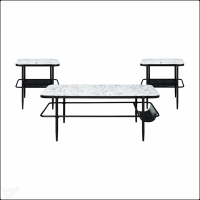 Ensemble de 3 tables d'appoint élégantes avec plateau en verre trempé à imprimé marbre blanc et base en métal pour une vie moderne