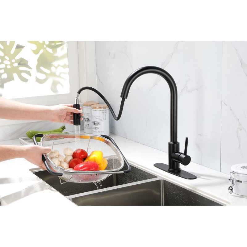 Kitchen Faucet Pull Down In Matt Black - Stainless Steel, 360 Rotating High Nozzle, Corrosion And Rust Coating, Single Handle For Easy Water Management With Finish, Treatment, Flow Temperature