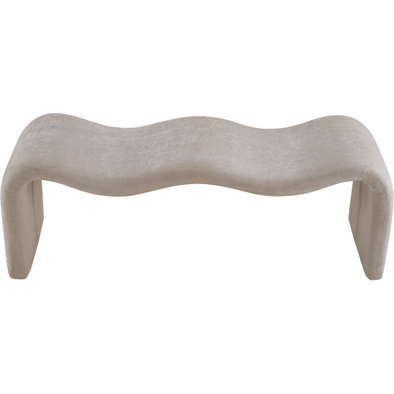 Monifa Chenille Fabric Bench, Beige Chenille Fabric