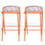 Tabourets de bar d'extérieur à structure en aluminium à hauteur d'assise de 29 po avec dossier en forme de feston tissé à la corde, ensemble de 2, orange