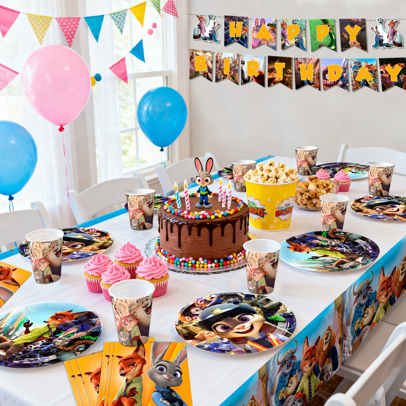 Zootopia Birthday Tableware,128Pcs Zootopia Party Tableware Set