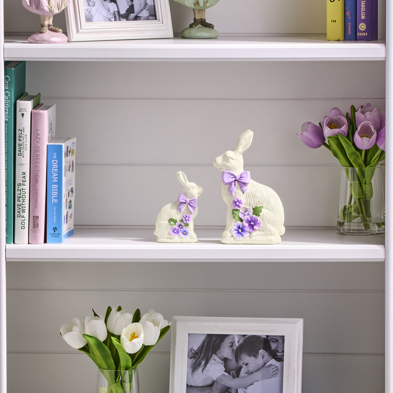 Hughes 2-Piece Bunny with Pansy Figurine Set, Cream