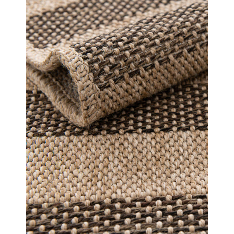 Holscomb Geometric Machine Woven Polypropylene Area Rug in Natural/Brown, Rectangle 6'3" x 9'
