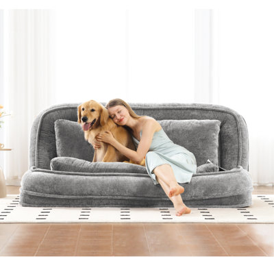 Lit double pour chien avec vidéo, paresseux, 2 sièges, 5 dossiers réglables, très grand canapé de plancher, chenille, idéal pour regarder des documentaires, revêtement de chenille, positions, canapé relaxant