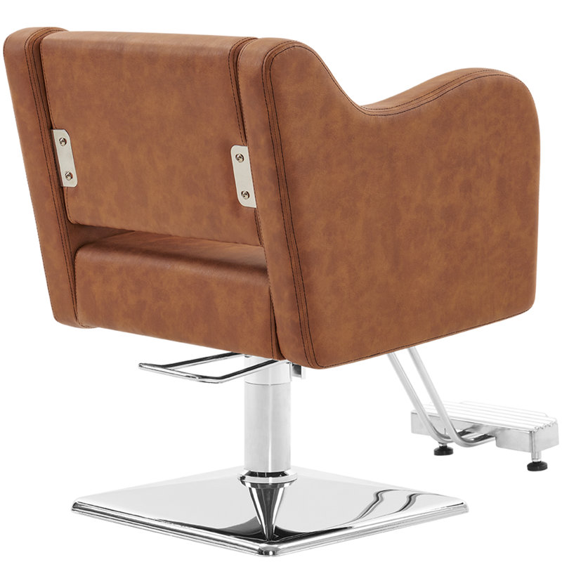 Brown Faux Leather Modern Swivel Salon Chair with Hydraulic Pump