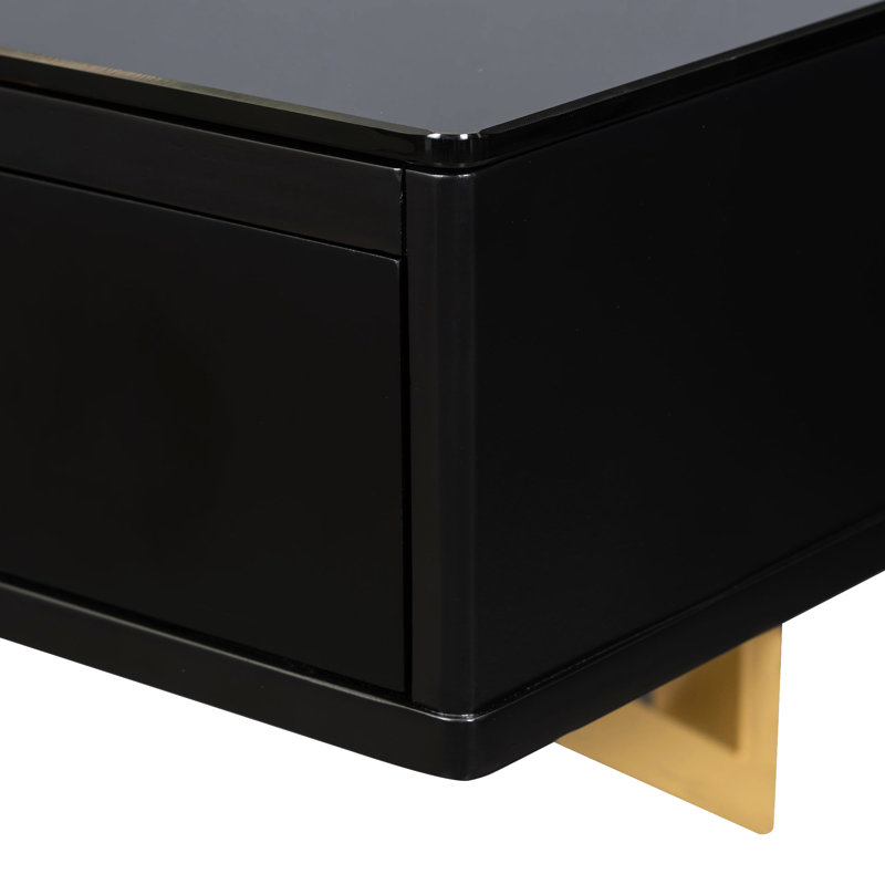 47" Floating Shelf With Drawer, For Bedroom & Bathroom, Black Golden, Stable Structure Desk Mounted Construction, Black