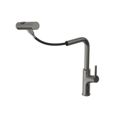 Robinet de cuisine rétractable en acier inoxydable à 360 ° Gunmetal, 4 options de jet pour un rinçage délicat, fonction d'éclaboussure, cartouche en céramique, ensemble complet, modes de hauteur de bec de 8,82 pouces, fonctionnement en noir,
