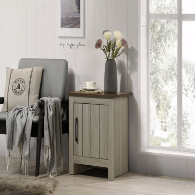 16"W Gray Oak End Table, Side Table, Nightstand (Bedside Side Table) With Cabinet Door