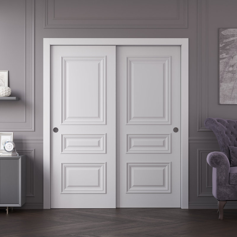 Portes coulissantes pour garde-robe coulissantes | Émail blanc IM33 1833 | Ensemble de quincaillerie Rails | Portes de garde-robe de chambre en bois massif