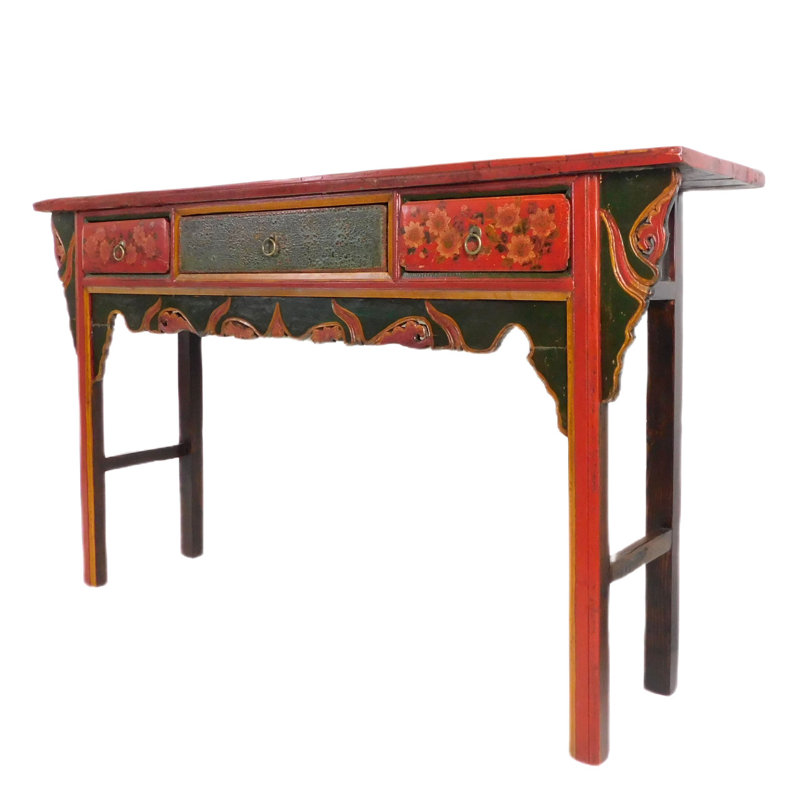  Table tibétaine à trois tiroirs florale antique peinte à la main - l 60 po