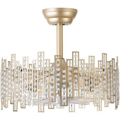 Ventilateurs de plafond argentés 20 po avec lumières, ventilateur de plafond en cage sans lame avec télécommande, cristal moderne fermé à 6 vitesses pour chambre à coucher, salon, cuisine