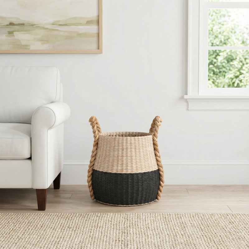 Armadi Two Tone Wicker Basket with Handles, Black