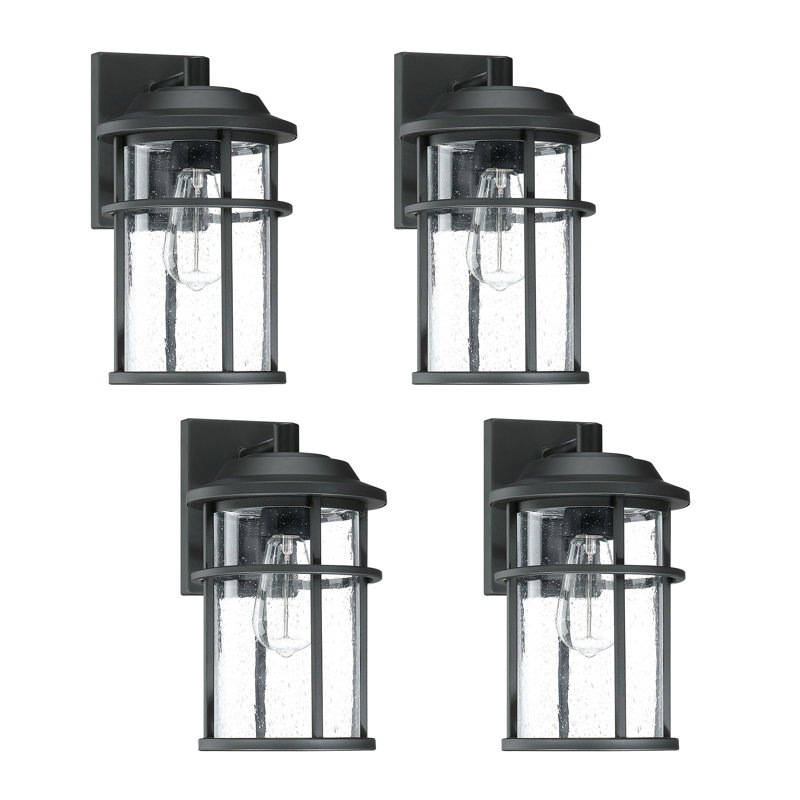 Schlegel Black/Clear Seeded Glass Outdoor Wall Lantern, 13.2" H x 7.55" W x 9.6" D