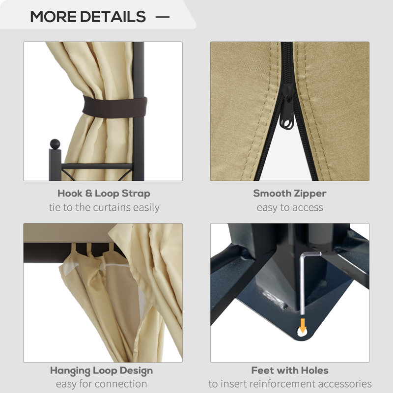 Beige and Black Steel Frame Patio Gazebo with Curtains