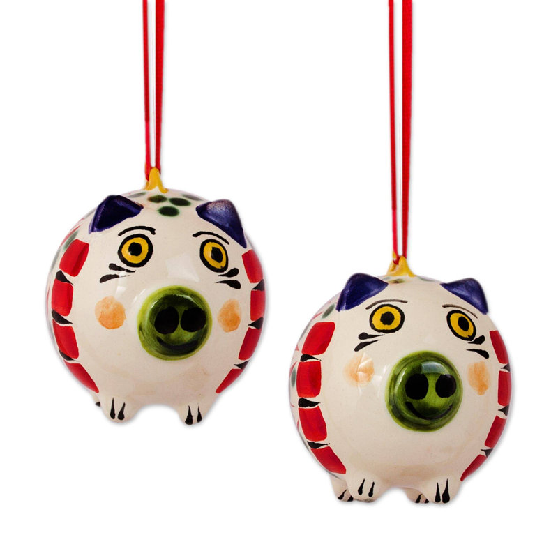 Figurine décorative à pendre en céramique Holiday Pigs