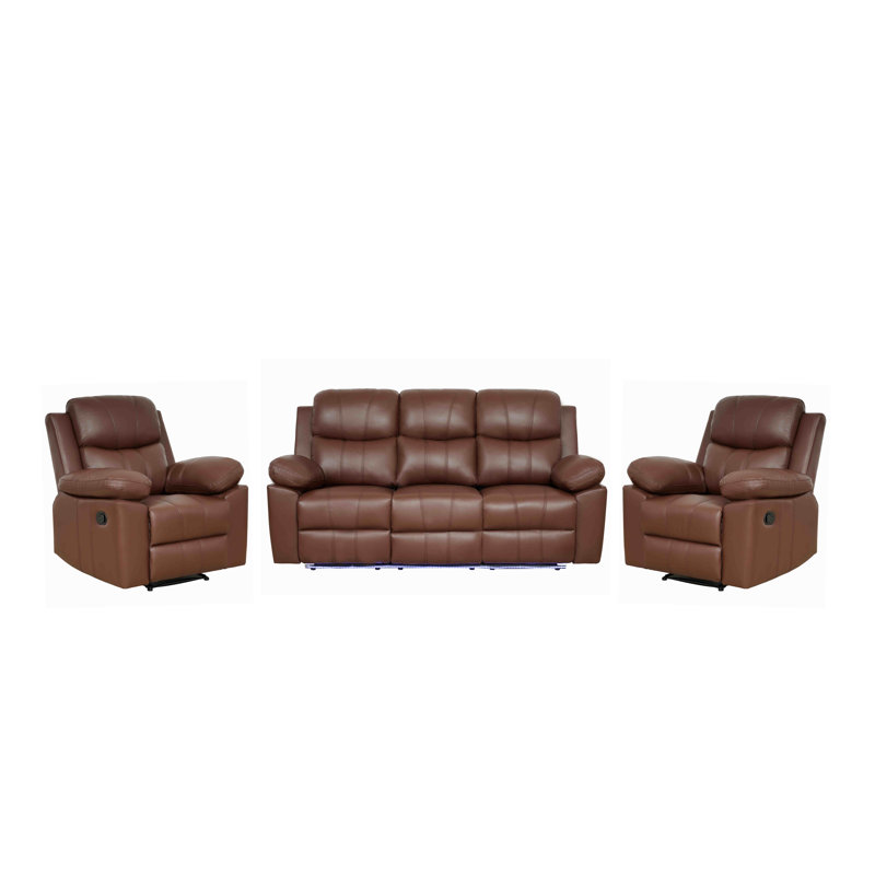 Ensemble de salon en similicuir 3 pièces, Brun