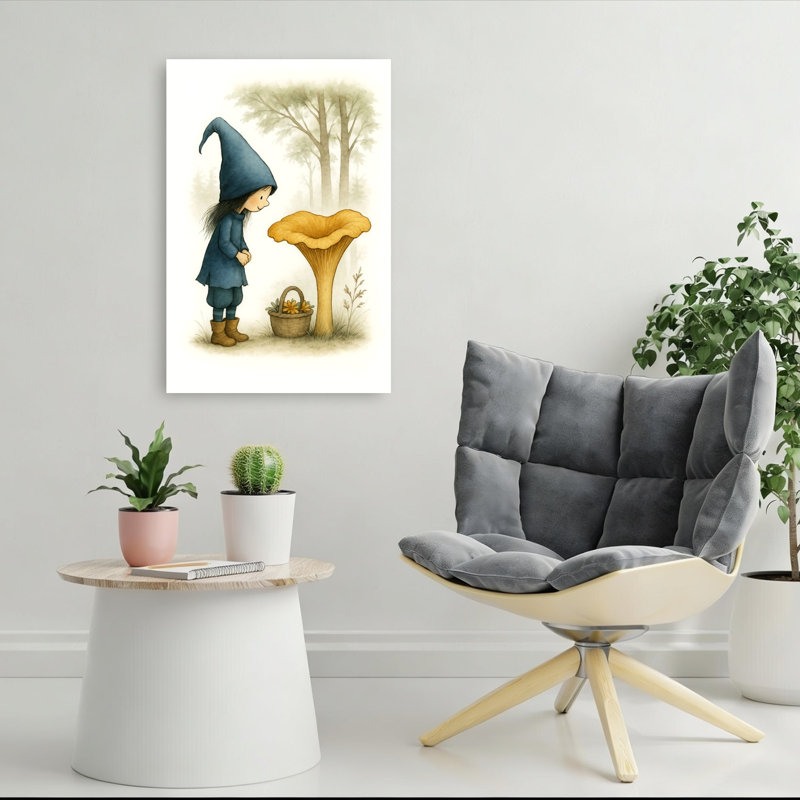 Curious Child Giant Mushroom Whimsical Abstract Contemporary Flower Forest Wall Art Print by Annika Persson - Print