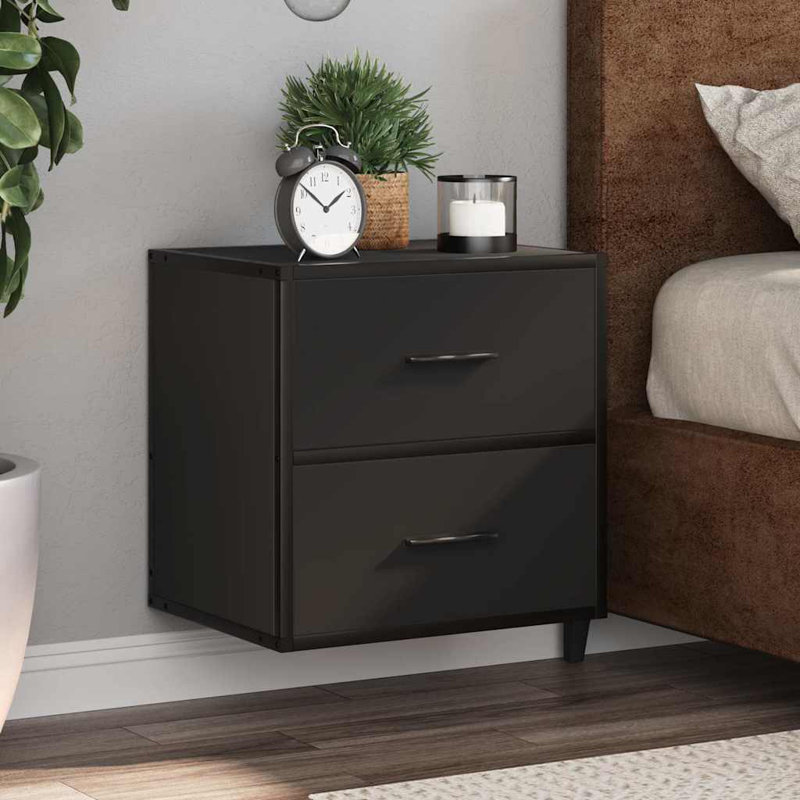 40cm W Metal Bedside Table, Black
